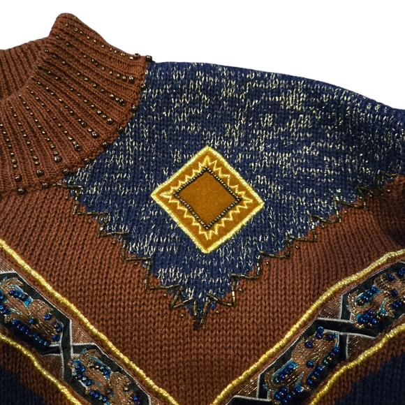 90s Beaded Geometric High Neck Sweater - Picture 3 of 7